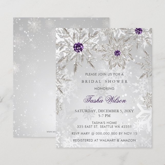 Papier Invitation à la douche nuptiale violet budget (Devant / Derrière)