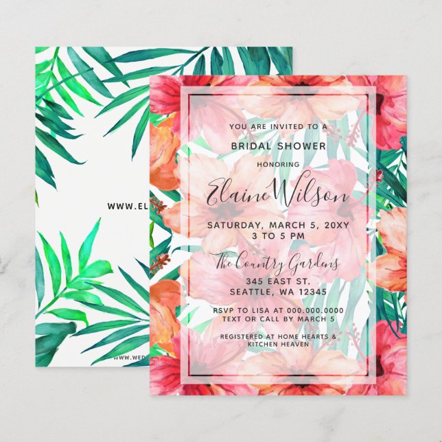 Papier Invitation à la douche tropicale (Devant / Derrière)