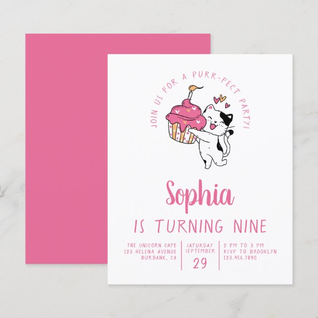 Papier Invitation à la fête d'anniversaire de Cat Kid (Devant / Derrière)
