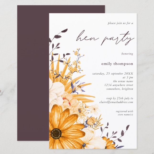 Papier Invitation à la fête de Hen Gray Jaune Budget (Devant / Derrière)