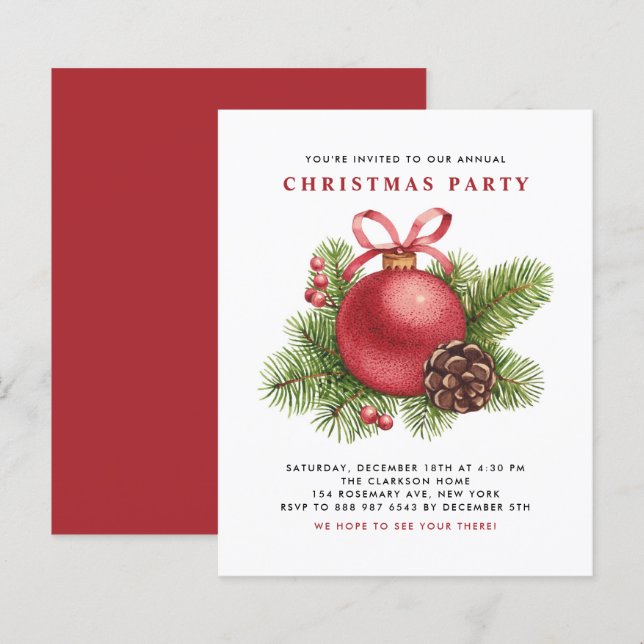 Papier Invitation à la fête de Noël du bal rouge (Devant / Derrière)