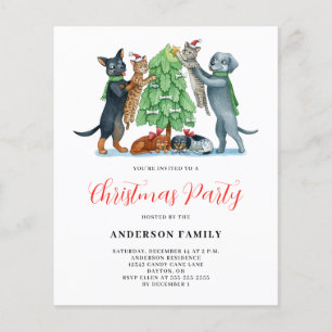 Papier Invitation à la fête de Noël du chat-chien Budget