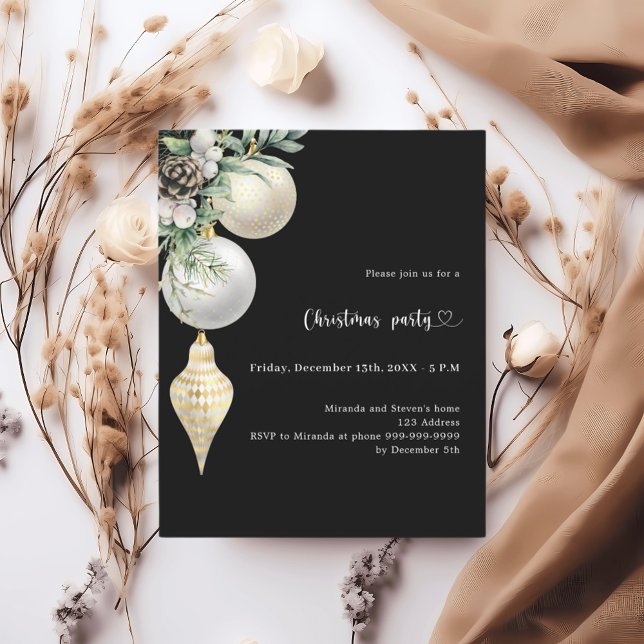 Papier Invitation à la fête de Noël en or noir blanc (Créateur téléchargé)