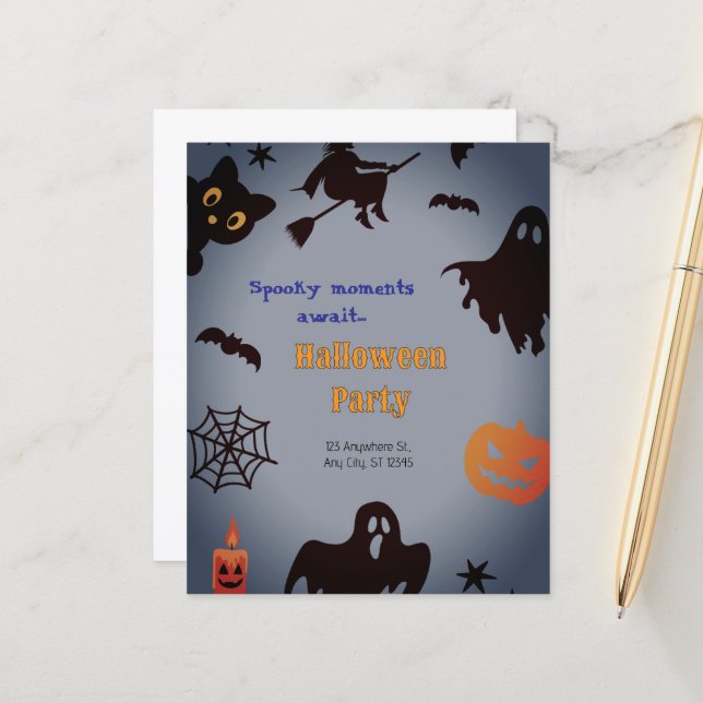 Papier Invitation à la fête d'Halloween (Devant/Arrière en situation)