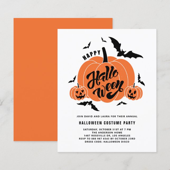 Papier Invitation à la fête d'Halloween des Citrouilles É (Devant / Derrière)