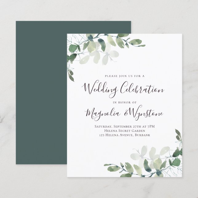 Papier Invitation à la fête du Mariage Eucalyptus Budget (Devant / Derrière)