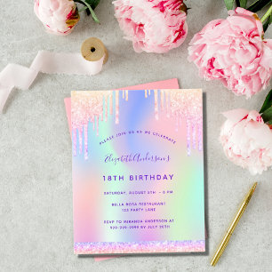 Papier Invitation à la goutte rose violet d'anniversaire 