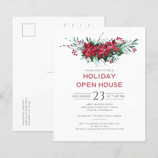 Papier Invitation à la Maison ouverte de Noël Floral (Devant / Derrière)