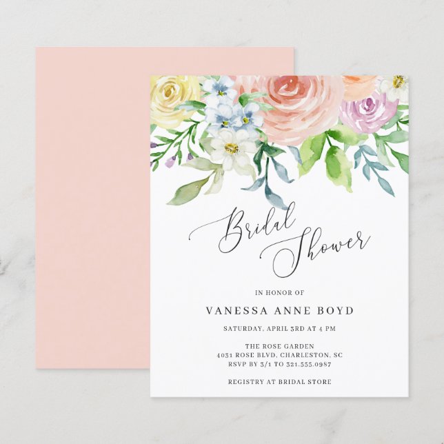 Papier Invitation à la nuptiale à budget de pêche florale (Devant / Derrière)