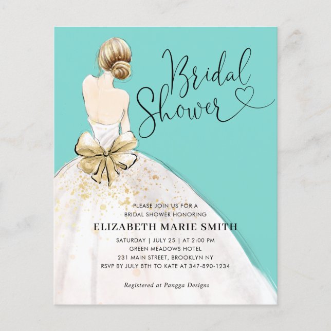 Papier Invitation à la nuptiale Turquoise de mariée (Devant)