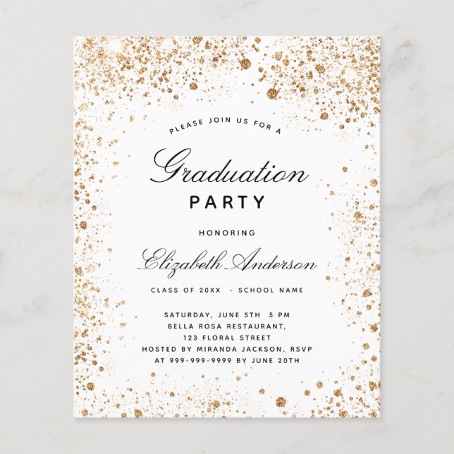 Papier Invitation à la parties scintillant d'or blanc pou (Devant)