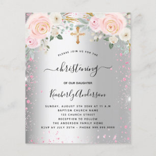 Papier Invitation à la parties scintillant florale rose a