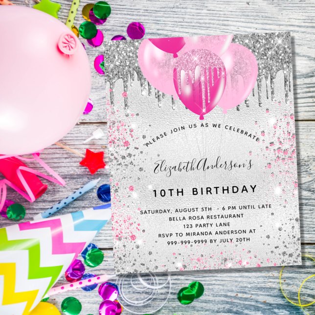 Papier Invitation à la parties scintillant rose argent po (Créateur téléchargé)