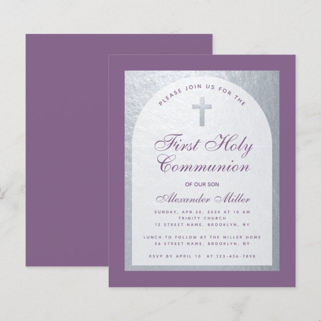 Papier Invitation à la première communion du garçon d'arg (Devant / Derrière)
