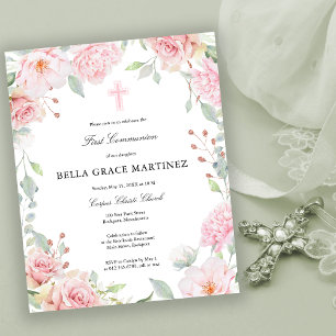 Papier Invitation à la première communion rose budget