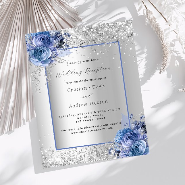 Papier Invitation à la réception de mariage bleu argent (Créateur téléchargé)