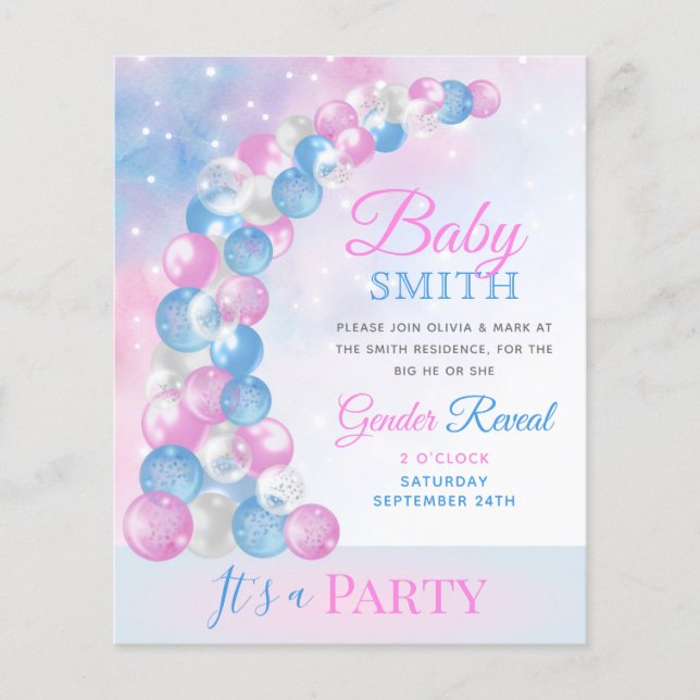 Papier Invitation à la révélation du sexe du bébé avec ar (Devant)