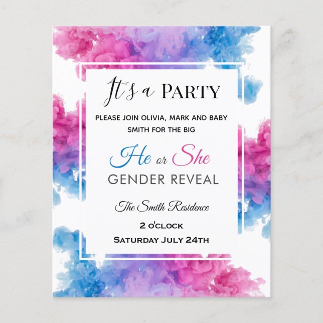 Papier Invitation à la révélation du sexe du bébé Fumée R (Devant)