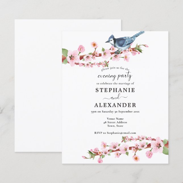 Papier Invitation à la soirée oiseaux sous les fleurs de  (Devant / Derrière)