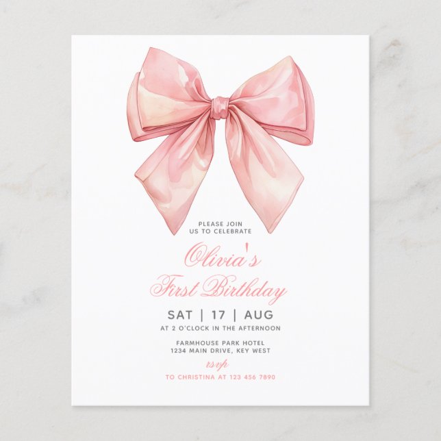 Papier Invitation à l'anniversaire de la première fille r (Devant)