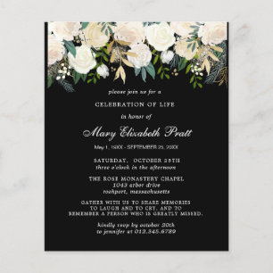 Papier Invitation à l'enterrement floral noir et blanc bu