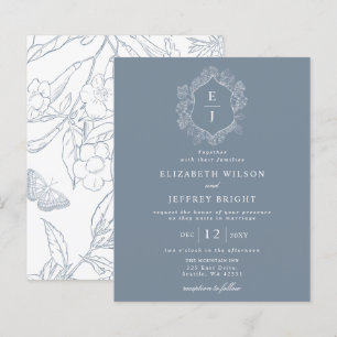 Papier Invitation à motif floral bleu poussiéreux avec mo