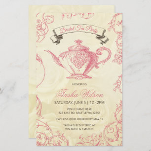 Papier Invitation à thé Vintage rose ivoire Budget