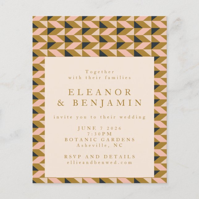 Papier Invitation à un mariage Art Déco tout-en-un (Devant)