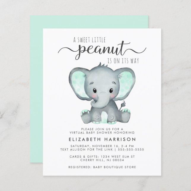 Papier Invitation à une baby shower virtuelle Budget Elep (Devant / Derrière)