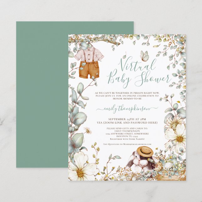 Papier Invitation à une Baby Shower Virtuelle pour un Pet (Devant / Derrière)