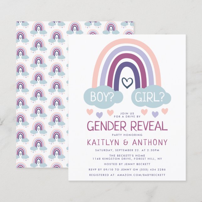 Papier Invitation à une fête de révélation du sexe arc-en (Devant / Derrière)