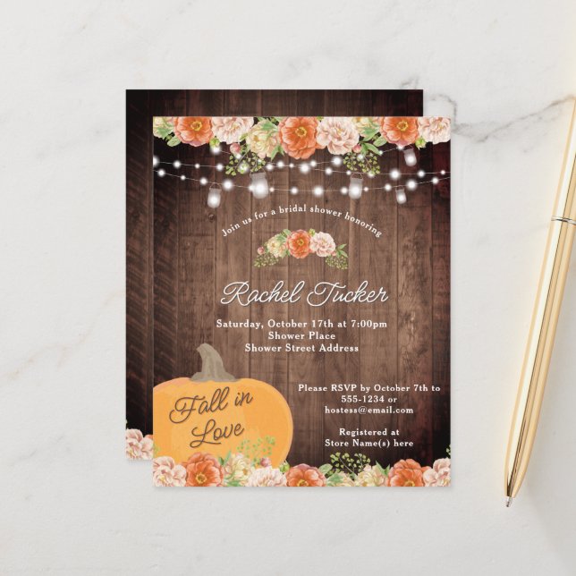Papier Invitation à une soirée de douche de mariée automn (Devant/Arrière en situation)