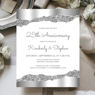 Papier Invitation argent pailleté Budget pour les 25 ans 