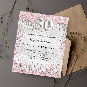 Papier Invitation argent rose pour 30e anniversaire de na