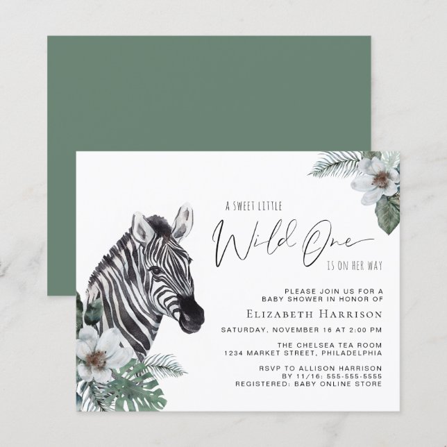 Papier Invitation au Baby shower d'aquarelle Zebra Boho (Devant / Derrière)