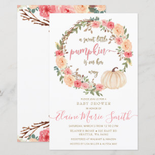Papier Invitation au Baby shower de fille rose Citrouille