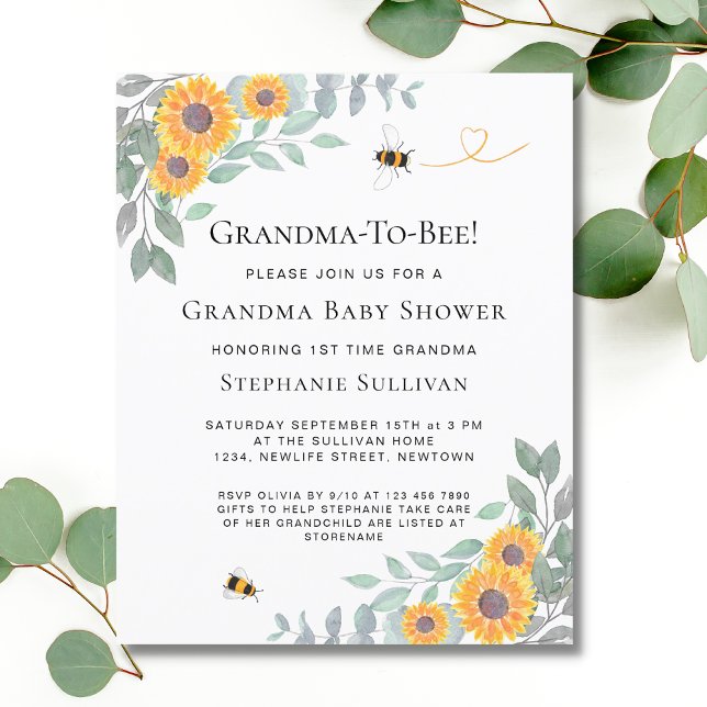 Papier Invitation au Baby shower de grand-mère à abeille (Créateur téléchargé)