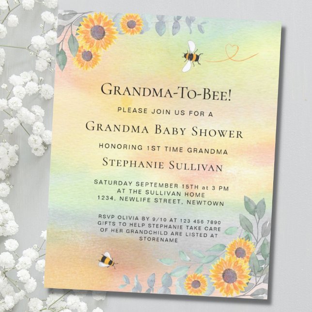 Papier Invitation au Baby shower de grand-mère à abeille (Créateur téléchargé)