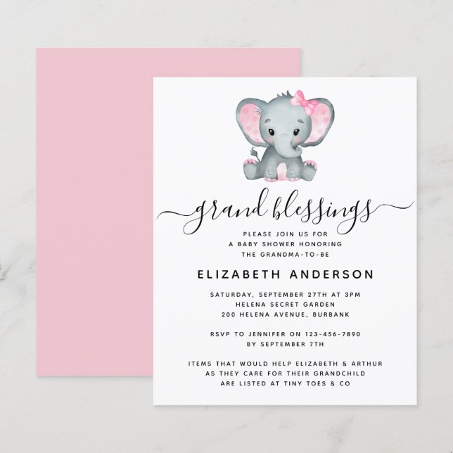 Papier Invitation au Baby shower de grand-mère du BUDGET  (Devant / Derrière)