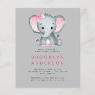 Papier Invitation au Baby shower de la fille éléphante BU