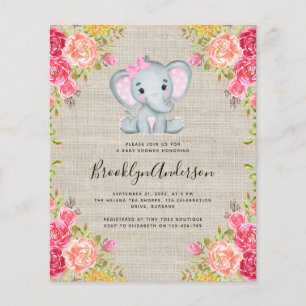 Papier Invitation au Baby shower de la fille éléphante BU