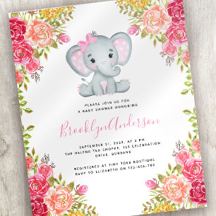 Papier Invitation au Baby shower de la fille éléphante BU