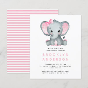 Papier Invitation au Baby shower de la fille éléphante BU