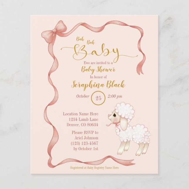 Papier Invitation au Baby shower de l'agneau à mâchoires  (Devant)
