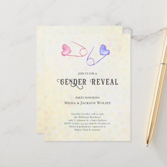 Papier Invitation au Baby shower de présentation du budge (Devant/Arrière en situation)