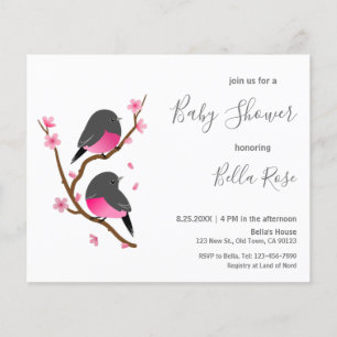 Papier Invitation au Baby shower d'oiseaux roses