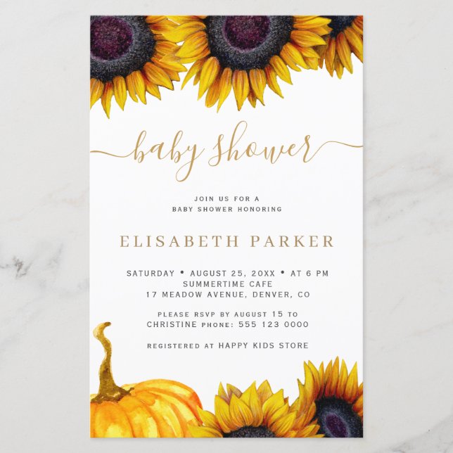 Papier Invitation au baby shower d'or de tournesol budget (Devant)