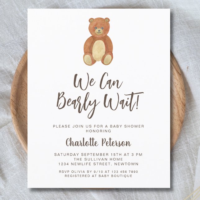 Papier Invitation au Baby shower d'ours en peluche du bud (Créateur téléchargé)