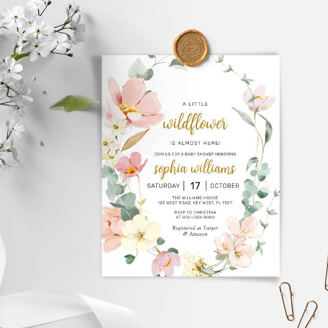Papier Invitation au Baby shower du Fleur sauvage budgéta (Créateur téléchargé)