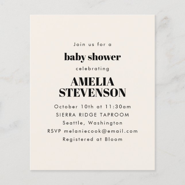 Papier Invitation au Baby shower minime d'ivoire budgétai (Devant)